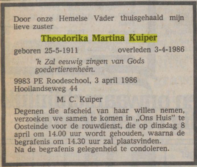 theodorika martina kuiper in 1986.
